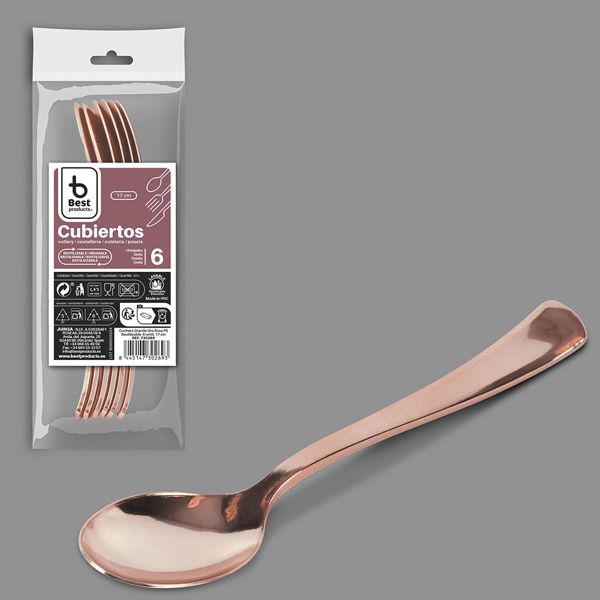 CUCHARA PLASTICO ORO ROSA