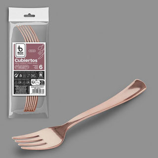 TENEDOR PLASTICO ORO ROSA